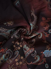 SHEIN LUNE 大尺碼花卉滿版印花短款圓領長袖洋裝 秋季服飾 婚禮賓客派對 1960年代優雅 1920年代 - 咖啡棕 - 查看 6
