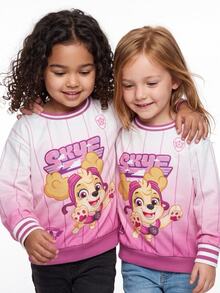 SHEIN | PAW Patrol 女童漸層卡通印花可愛寬鬆秋季衛衣，適合日常與休閒穿著 - 粉色 - 查看 2