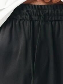 SUMWON Wide Leg Black Cargo Pants With Flap Pockets Relaxed Fit Drawstring Waist Full Length Casual Trousers For Men Fall Winter - Black - View 4