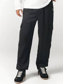 SUMWON Wide Leg Black Cargo Pants With Flap Pockets Relaxed Fit Drawstring Waist Full Length Casual Trousers For Men Fall Winter - Black - View 5
