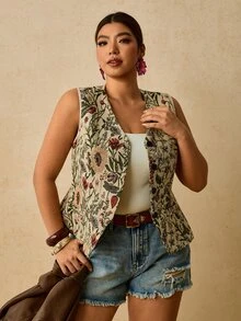 Travachic 大尺碼女款全印花休閒通勤旅行西裝背心 - 彩色 - 查看 7