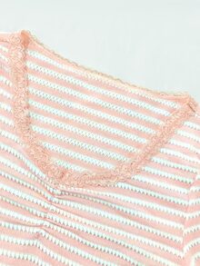 INAWLY Women's New Autumn/Winter Pink Checkered Long Sleeve T-Shirt, Sexy Romantic V-Neck Y2K Retro Textured Fabric Casual Contrast Lace Trim Slim Fit Basic - Pink - View 7