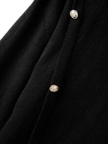GlowEve CURVE Plus Size Women's Autumn/Winter Fashion Design Side Trim Button High Neck Sweater Pullover Straight Leg Pants Set For Office Dates Elegant Black - Black - View 4