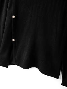 GlowEve CURVE Plus Size Women's Autumn/Winter Fashion Design Side Trim Button High Neck Sweater Pullover Straight Leg Pants Set For Office Dates Elegant Black - Black - View 5