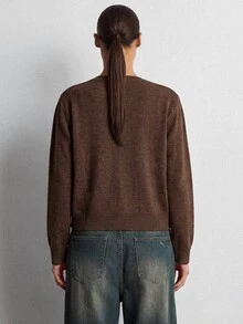 Lumivelle Minimal Solid Knit Cardigan With Front Buttons & Patch Pockets - Brown - View 3