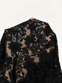Coolane Women's Fall Party Going Out Elegant Lace Black Backless High Neck Notched Stretchy Comfortable Black Mini Dress - Black - View 5
