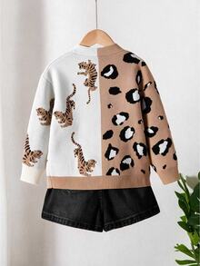 Girls' Autumn/Winter Fashion Cute Leopard Print Jacquard Knit Cardigan Sweater Long Sleeve - Multicolor - View 2