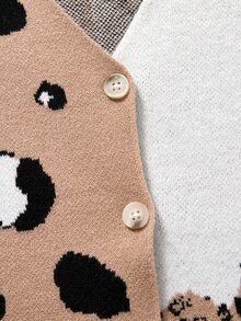 Girls' Autumn/Winter Fashion Cute Leopard Print Jacquard Knit Cardigan Sweater Long Sleeve - Multicolor - View 6
