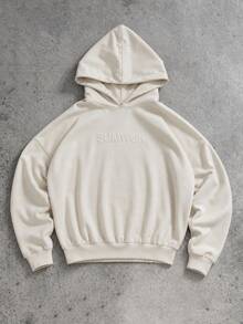 SUMWON Oversized Pullover Hoodie With Tone On Tone Embossed Logo Chest Print And Large Hood For Autumn Winter - Khaki - View 1