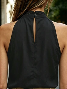 SHEIN 女款新款立領掛脖簡約百搭休閒無袖上衣 - 黑色 - 查看 2