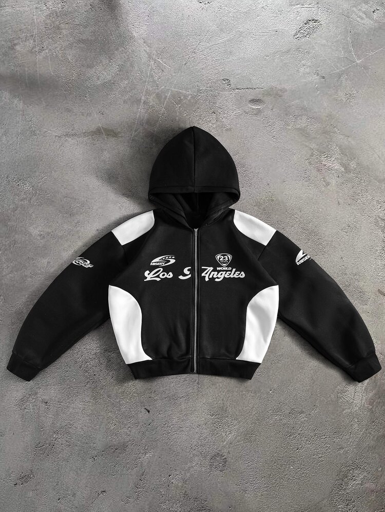 PAVTROS Men Zip-Up Hoodies - Black and White - View 4