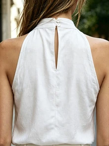 SHEIN Women's New Stand Collar Halter Neck Simple Versatile Casual Sleeveless Top - White - View 2
