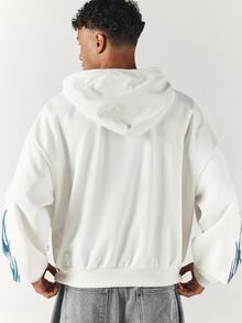 SUMWON New York Oversized Full-Zip Waffle Knit Hoodie With Blue Flame Sleeve Print And Ring Zipper Pull - Apricot - View 4