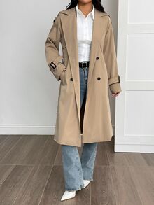 Sinnesro 女款卡其色休閒開襟裝飾學院風風衣 秋季 - 卡其色 - 查看 9