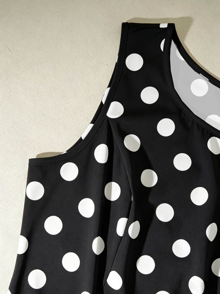 Selianne Women's Polka Dot Pattern Ruffle Hem Sleeveless Elegant Dress - Black - View 5