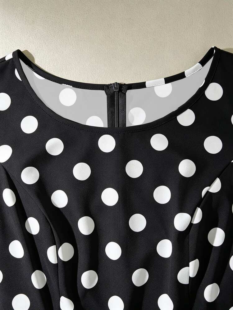 Selianne Women's Polka Dot Pattern Ruffle Hem Sleeveless Elegant Dress - Black - View 8