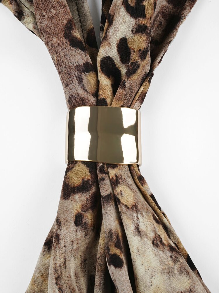 SHEIN Glamour 女款豹紋撞色蕾絲掛脖金屬飾品連身褲 - 棕色 - 查看 9