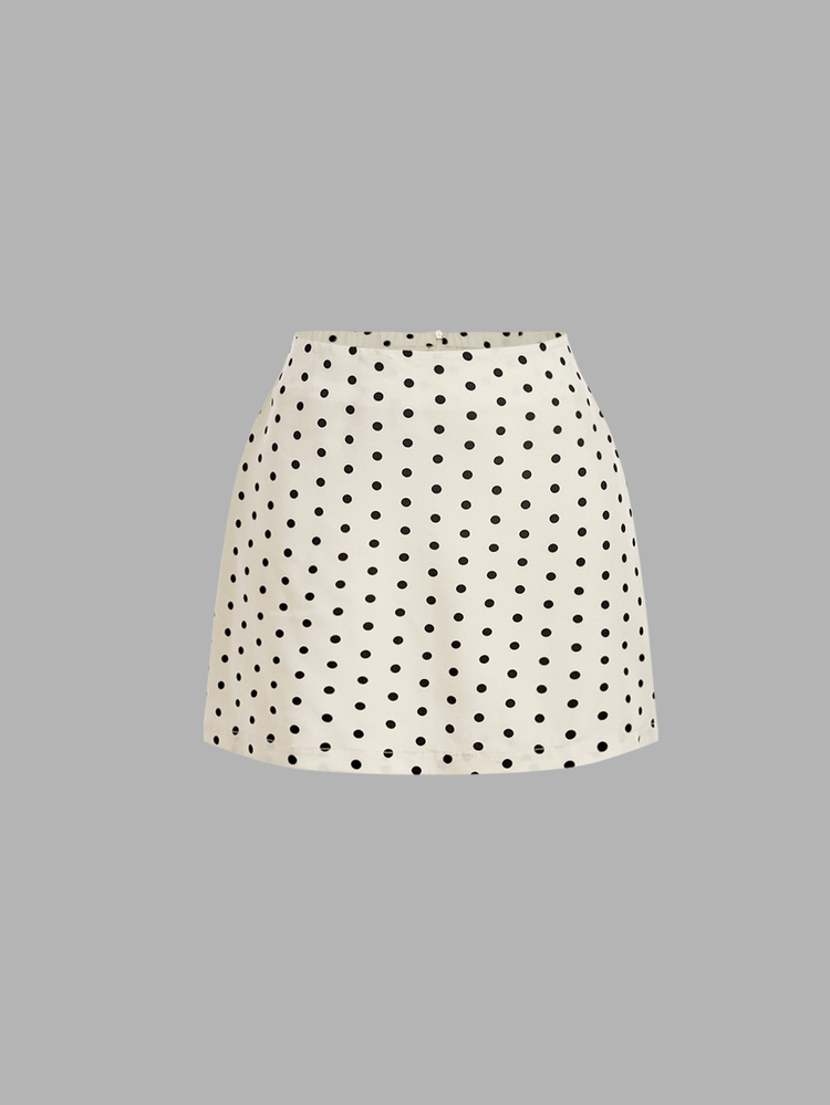 SHEIN MOD Women's White And Black Polka Dot Ruffle Top And Mini Skirt Casual French Elegant Everyday Set Picnic Brunch Summer - Multicolor - View 10