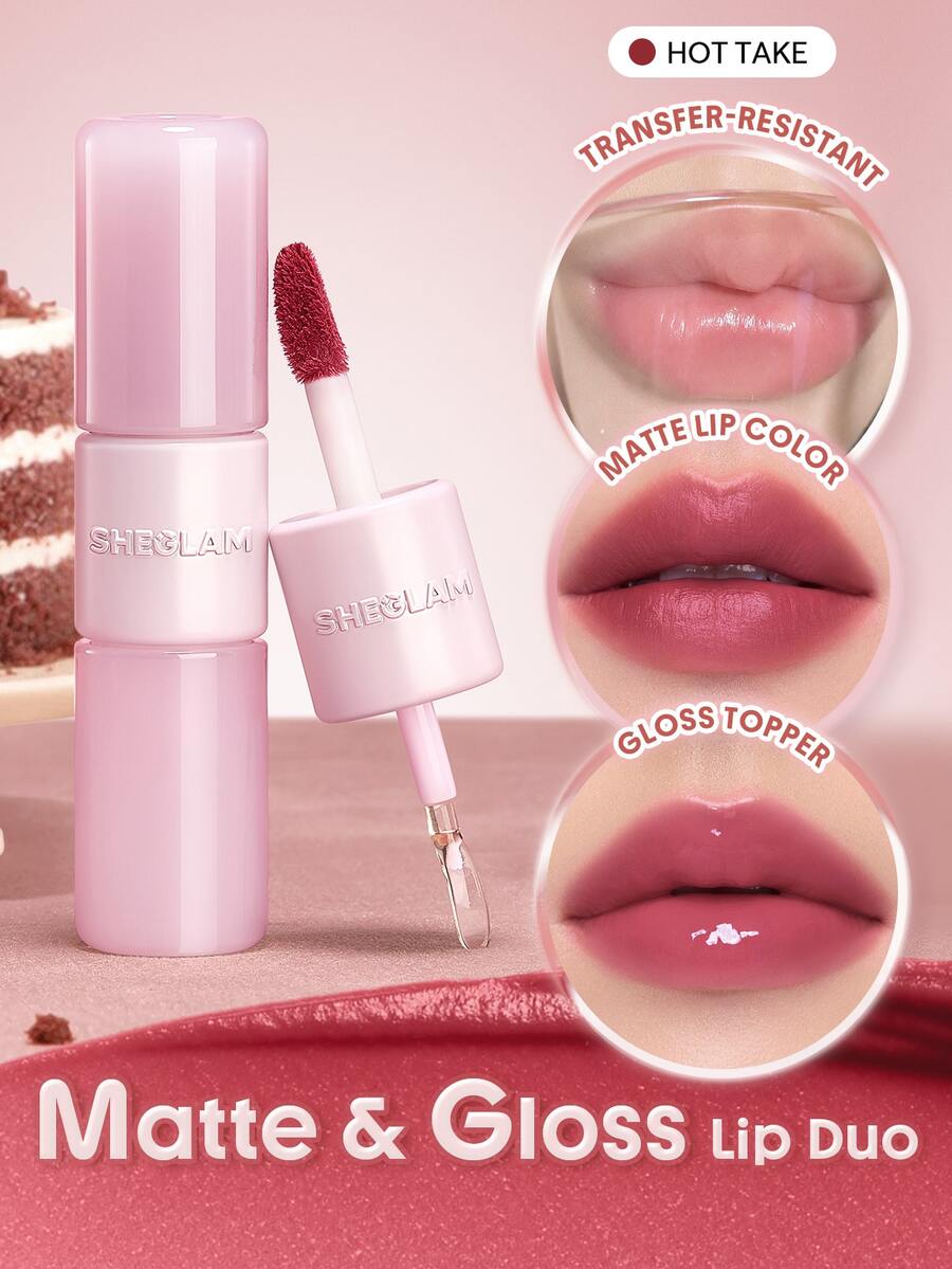 SHEGLAM Mood Switch Dúo de Labiales Mate y Brillante-334 Hot Take Marca de Belleza Cosmética Maquillaje para Mujeres y Niñas - 334 Hot Take - Ver 1