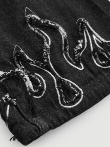 Bubblio 男嬰火焰刺繡毛邊黑色牛仔寬鬆長褲 - 黑色 - 查看 9
