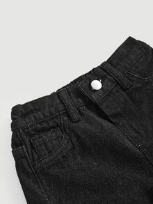 Bubblio 男嬰火焰刺繡毛邊黑色牛仔寬鬆長褲 - 黑色 - 查看 8