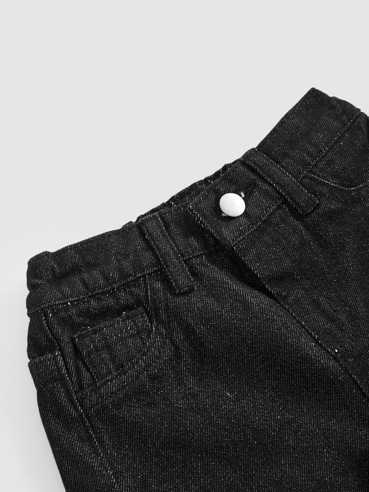 Bubblio Baby Boy Fall/Winter Distressed Flame Frayed Edge Embroidered Black Denim Baggy Jeans,For Baby School Clothes,Halloween Outfits,Toddler Black Jeans, - Black - View 8