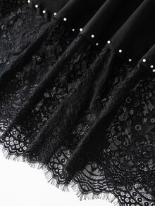 GlowEve CURVE Plus Size Black And White Pearl Embellished Lace A-Line Skirt Wedding Dinner Formal Autumn Elegant - Black - View 6