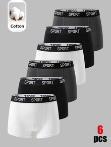 SHEIN 6pcs Kids Tween Boy Sports Casual Letter Pattern Elastic Skin-Friendly Boxer Briefs - Multicolor - View 3