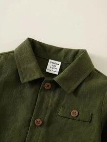 2件組中性嬰兒男/女嬰秋冬休閒學院風襯衫套裝，男嬰套裝 - 軍綠色 - 查看 5