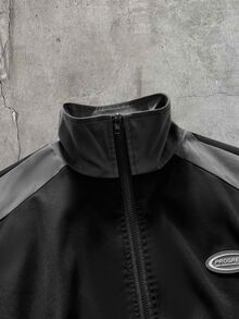 AXEPEAK Men's Woven Fashion Casual Loose Fit Patchwork Open Front Jacket - Black - View 4