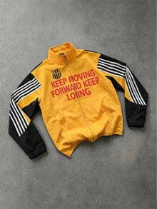 ROMWE MEN Men's Colorblock Zip-Up Stand Collar Long Sleeve Jacket, Soccer Jersey Cardigan Jacket - Yellow - View 3