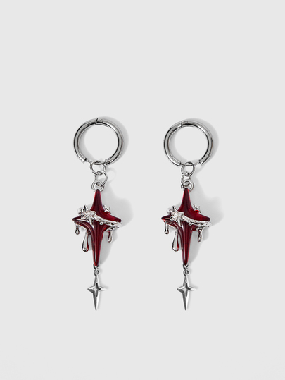 ROMWE Grunge Punk 1 Par de Brincos Estilo Gótico com Corrente de Estrela Vermelha e Cruz, Brincos de Aranha com Cristal Vermelho, Acessórios Punk Charm Coração Cruz, Moda Coreana