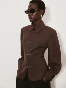 ATUI Studio Women's Vintage Versatile Frog Button Long Sleeve Pocket Shirt - Brown - View 2