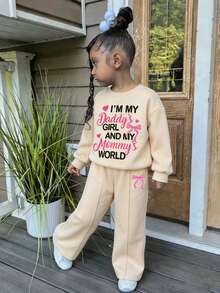 Girls' Fashionable Comfortable Printed Long Sleeve Sweatshirt And Wide Leg Pants 2 Pieces Set Autumn Winter - White - View 5