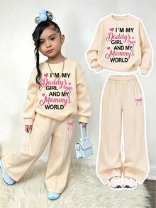 Girls' Fashionable Comfortable Printed Long Sleeve Sweatshirt And Wide Leg Pants 2 Pieces Set Autumn Winter - White - View 3