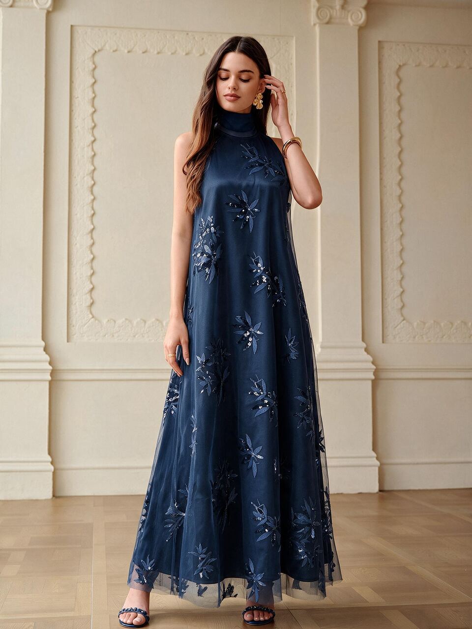 ZEYLAH Mesh Embroidered Exquisite Dress For Evening Party