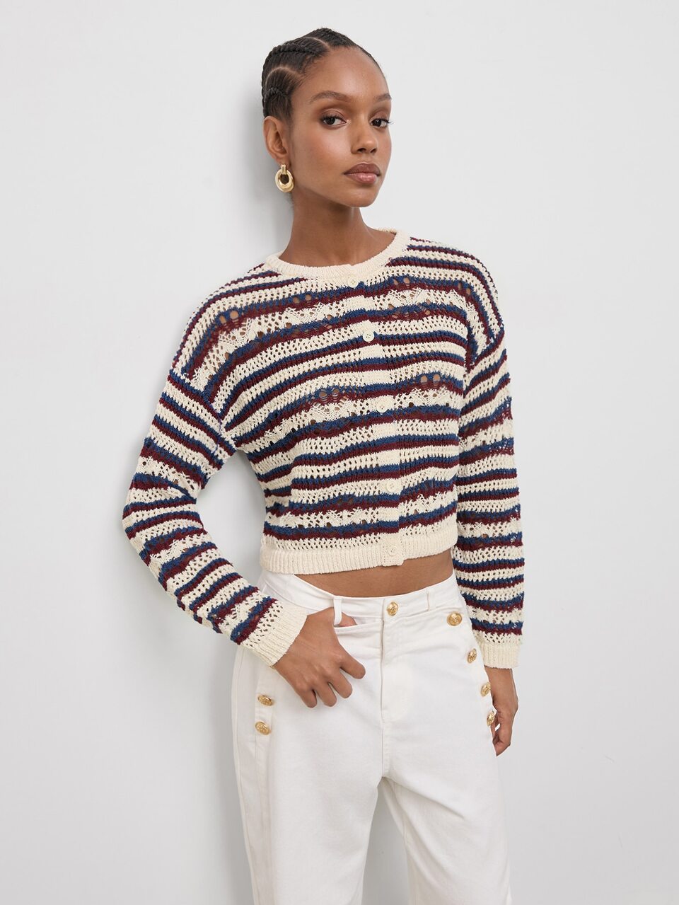 SHEIN Maija Cardigan Feminino Casual de Manga Longa com Listras e Blocos de Cor, Abotoamento Simples, Roupas para Sair, Roupas de Trabalho para Mulheres, Roupas de Outono