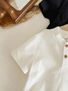 SHEIN 3pcs Young Boy Solid Color Knit Short Sleeve Top Set, Casual & Comfortable - Multicolor - View 4