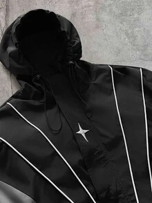 AXEPEAK Men's Drawstring Hooded Casual Daily Long Sleeve Zip Jacket, For Spring, Outdoor - Black - View 6
