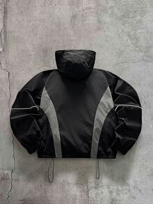 AXEPEAK Men's Drawstring Hooded Casual Daily Long Sleeve Zip Jacket, For Spring, Outdoor - Black - View 3