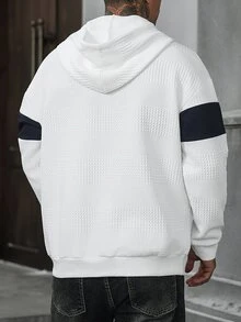 Manfinity CasualCool Men's Mature Casual Textured Colorblock Patchwork Hoodie - White - View 2