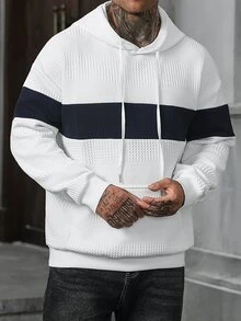 Manfinity CasualCool Men's Mature Casual Textured Colorblock Patchwork Hoodie - White - View 6