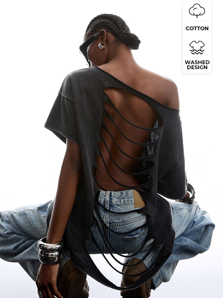 LYSMO 2026 New Arrive Minimalism Spring/Summer Women's Fashionable Sexy Solid Color Backless T-Shirt,Summer Top - Black - View 1