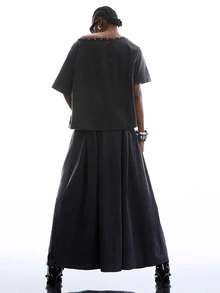 LYSMO Women's Y2K Charcoal Gray 2 Pieces Set,Punk Metal Decorative Rivets Asymmetric Collar Top And Skirt,Summer Outfits For Night Out Streetwear - Dark Grey - View 2
