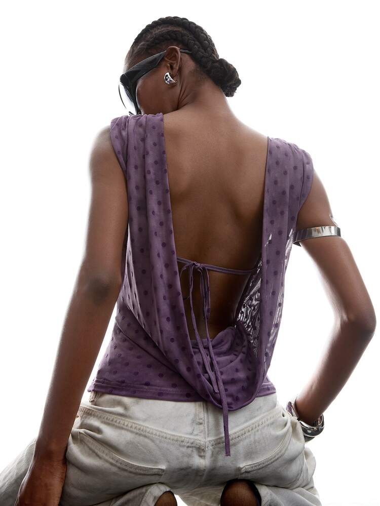 LYSMO 2026 New Arrive Minimalism Spring/Summer Women's Polka Dot Print Pleated Fitted Fashion Camisole - Dusty Purple - View 1