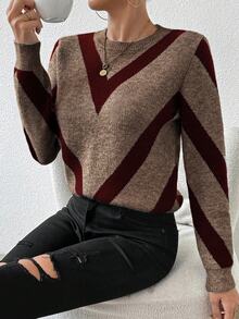 Uhlyne Uhlyne 2024 秋冬新款几何条纹套头毛衣女秋季布料女士套头毛衣女秋季毛衣棕色毛衣条纹毛衣 - 彩色 - 查看 8