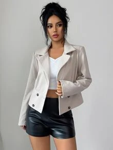 Elenzga 1pc Double Breasted Placket Wide Hem Jacket - Multicolor - View 4