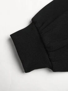 SHEIN 青少年女孩黑色優雅圓領不對稱下擺蕾絲拼接收腰短袖迷你洋裝 - 黑色 - 查看 3