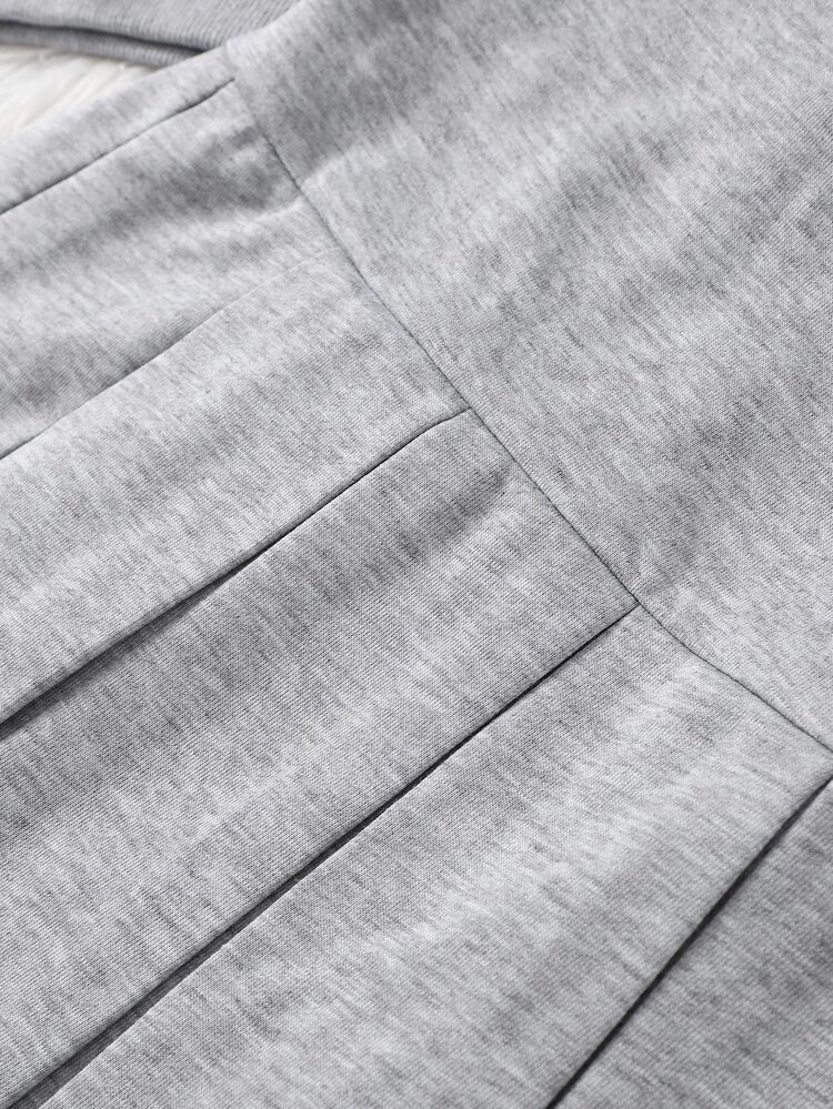 SHEIN 2pcs/Set Baju Berkerah Gaya Kampus Amerika untuk Anak Perempuan Remaja dengan Cetakan Huruf Inggris & Rok Lipit, Set Sweatshirt Kasual, Musim Gugur, Pakaian Musim Gugur - Light Grey - View 5