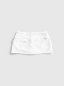 ROMWE Vintage Y2K Metal Buckle Low Waist Mini Letter Print Rhinestone Women's Skirt - White - View 14